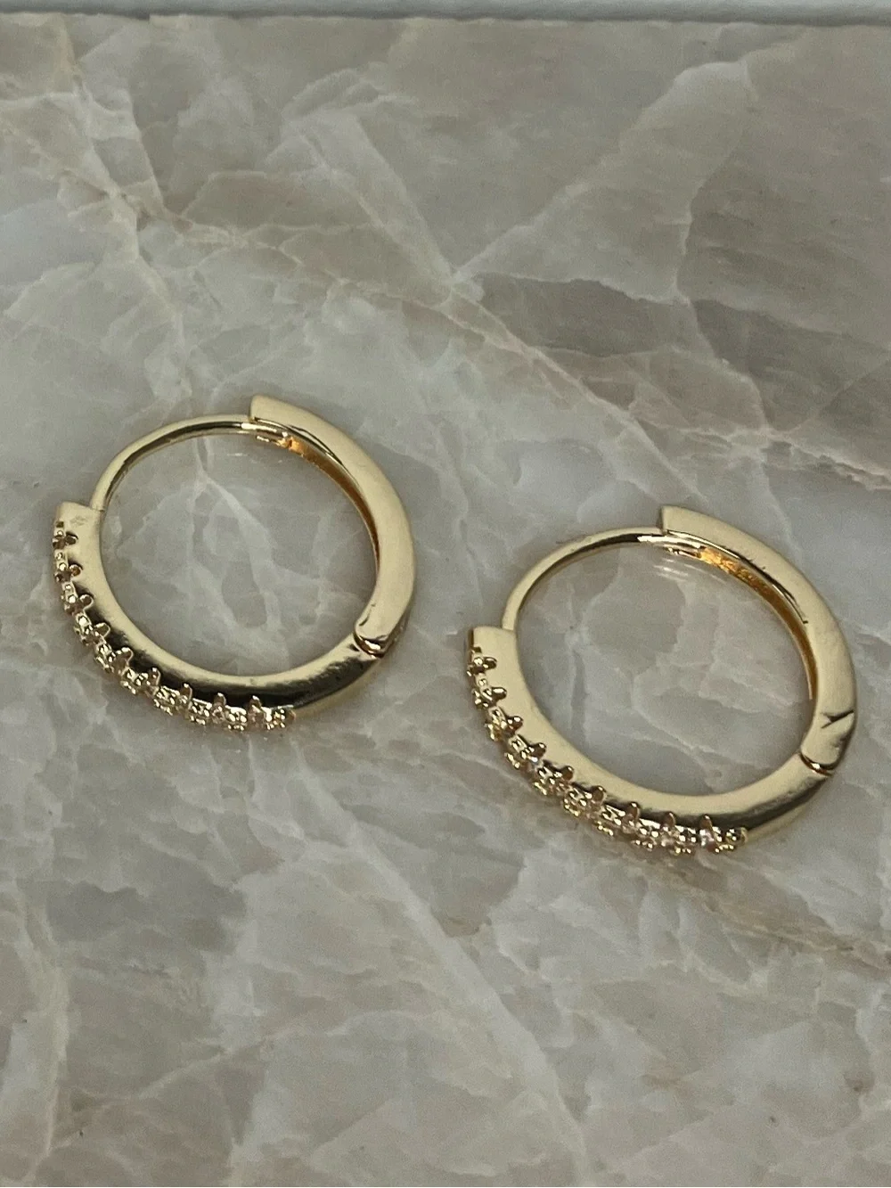14K Gold Plated CZ Huggie Hoop Earrings 14mm | Dainty Sparkle | Hypoallergenic